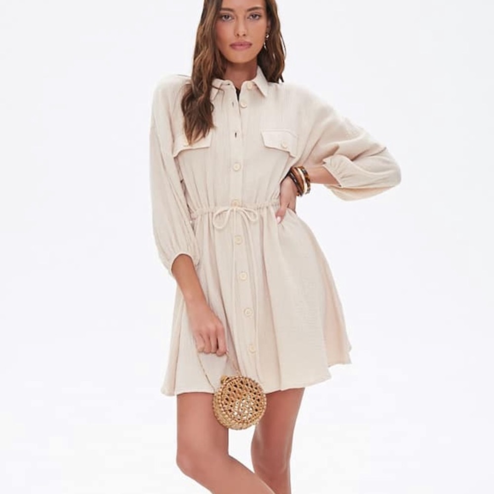 Beautiful peasant drop sleeve cream dress